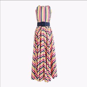 High-neck cotton poplin dress in rainbow stripe